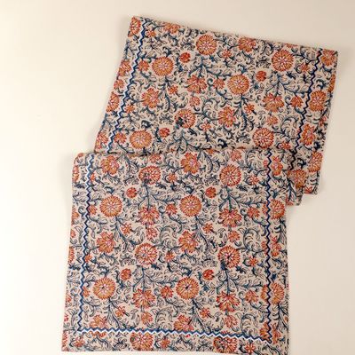 Table linen - Hand Block Print Cotton Table Runner Kalamkari Design - NINÉH