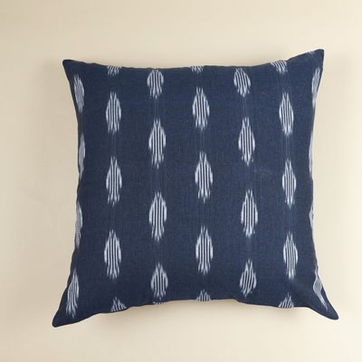 Fabric cushions - Ikat Handwoven Cotton Cushion Cover Midnight Blue - NINÉH