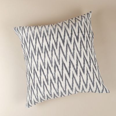 Fabric cushions - Cotton Handwoven Ikat Cushion Cover Black and White Monochrome Stripes - NINÉH