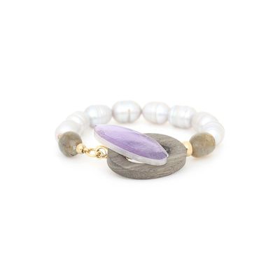 Bijoux - Bracelet perles fermoir anneau ébène gris – LAVENDER - NATURE BIJOUX