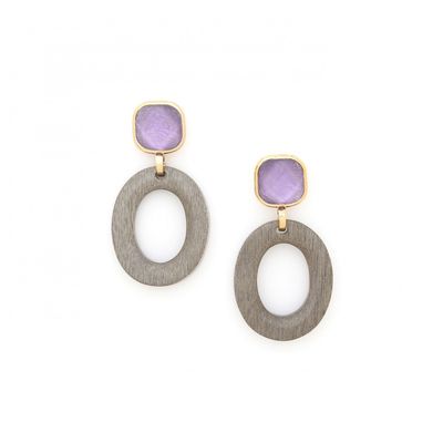 Jewelry - Post earrings with grey ebony ring – LAVENDER - NATURE BIJOUX