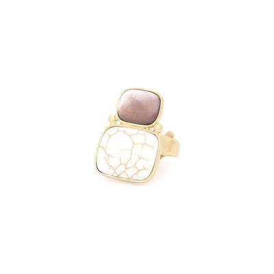 Bijoux - Bague ajustable howlite et nacre brune – ALHAMBRA - NATURE BIJOUX