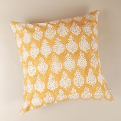 Fabric cushions - Golden Sunrise Hand Block Print Cotton Cushion Cover - NINÉH