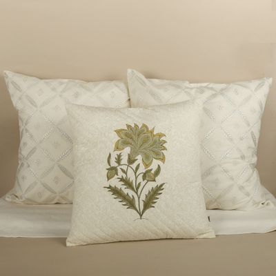 Fabric cushions - Green Oasis Hand Block Printed Cushion Cover in Cotton - NINÉH