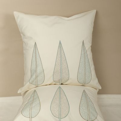 Fabric cushions - Cypress Breeze Embroidered Cushion Cover in Cotton - NINÉH