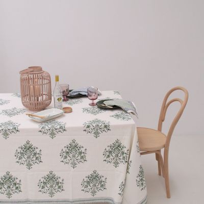 Table linen - Handblockprinted floral tablecloths and napkins - ROZABLUE