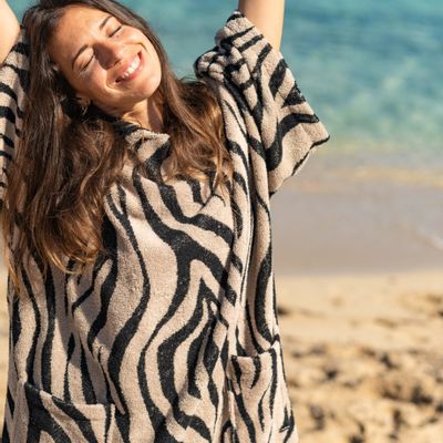 Bathrobes - 100% certified organic premium beach poncho - Zebra - ATELIER DUNE