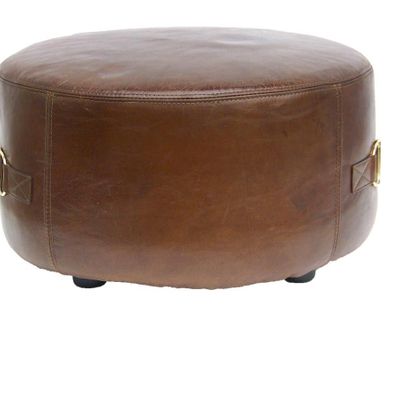 Stools - L'Orfèvre Cigar Pouf in Vintage Leather - Industrial and Comfortable Style - JP2B DECORATION