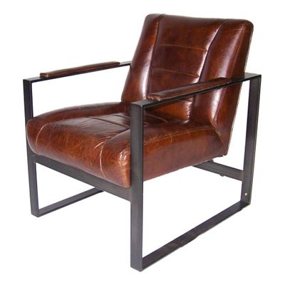 Armchairs - Oregon Armchair in Vintage Cigar Leather - Robust and Comfortable Design - JP2B DECORATION