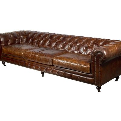 Canapés - Canapé Chesterfield Cigare 5 Places en Cuir - Confort et Élégance Intemporelle - JP2B DECORATION