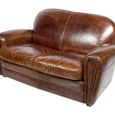 Sofas - Club Sofa in Vintage Cigar Leather, Timeless Elegance and Comfort - JP2B DECORATION