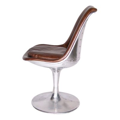 Chaises - Chaise Idaho Aero en Cuir Cigare et Aluminium, Design Moderne - JP2B DECORATION