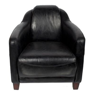 Fauteuils - Fauteuil Gentleman Black en Cuir Véritable - Élégance et Confort Intemporel - JP2B DECORATION