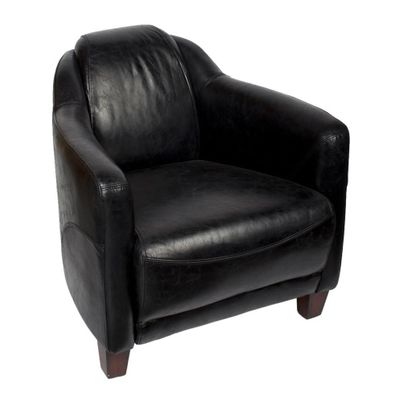 Armchairs - Gentleman Black Leather Armchair - Timeless Elegance and Comfort - JP2B DECORATION