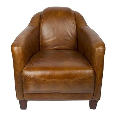 Fauteuils - Fauteuil Gentleman Whisky en cuir de vachette - Design élégant et intemporel - JP2B DECORATION