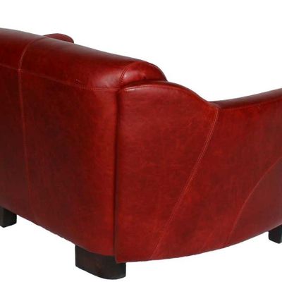 Sofas - Gentleman Red Sofa in Leather - Vintage Elegance and Comfort - JP2B DECORATION