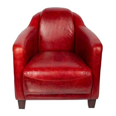 Fauteuils - Fauteuil Gentleman Rouge en Cuir Véritable - Élégance et Design Compact - JP2B DECORATION
