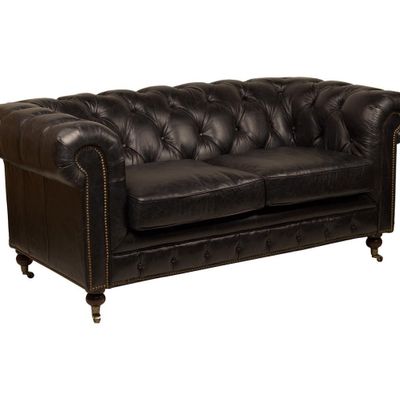 Canapés - Canapé Chesterfield Black 2 places en cuir - Style classique et élégant - JP2B DECORATION