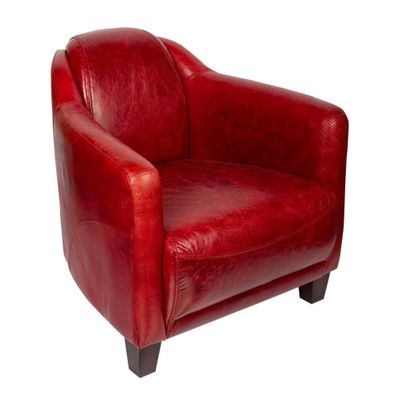 Fauteuils - Fauteuil Gentleman Rouge en Cuir Véritable - Élégance et Design Compact - JP2B DECORATION