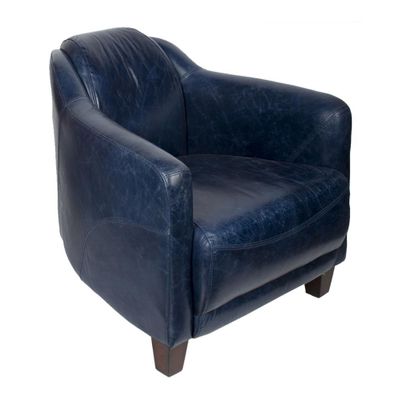 Fauteuils - Fauteuil Gentleman Bleu en Cuir Vintage - Design Élégant et Compact - JP2B DECORATION