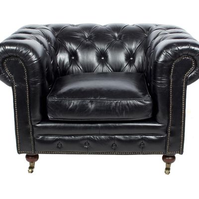 Fauteuils - Fauteuil Chesterfield Black en cuir - Design classique et confortable - JP2B DECORATION