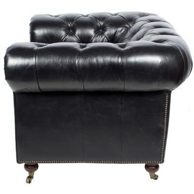 Armchairs - Chesterfield Black Armchair in Leather - Classic and Comfortable Design - JP2B DECORATION