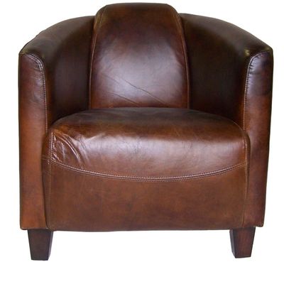 Fauteuils - Fauteuil Georgio en cuir vintage cigare - Design épuré et confortable - JP2B DECORATION