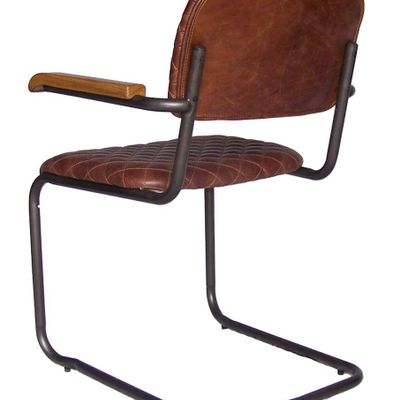 Armchairs - Kansas Armchair in Cigar Leather - Industrial and Vintage Style - JP2B DECORATION