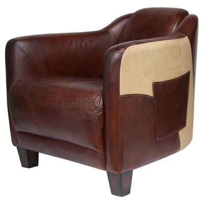 Fauteuils - Fauteuil Pockette en cuir et toile de jute - Style chic et authentique - JP2B DECORATION