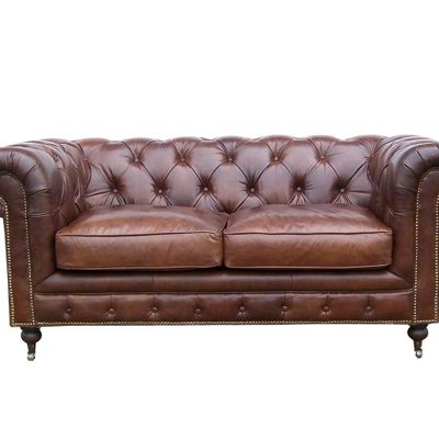 Canapés - Canapé Chesterfield Cigare 2 places en cuir - Design classique vintage - JP2B DECORATION
