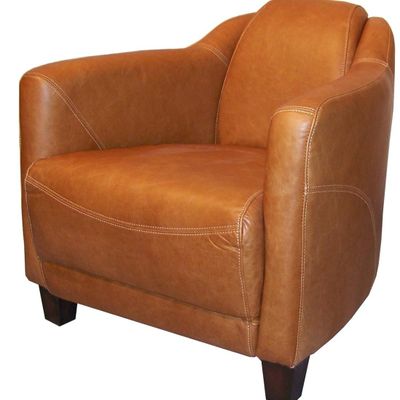 Armchairs - Gentleman Colombia Genuine Leather Armchair - Compact Comfort and Elegance - JP2B DECORATION