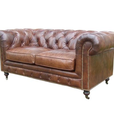 Canapés - Canapé Chesterfield Cigare 2 places en cuir - Design classique vintage - JP2B DECORATION