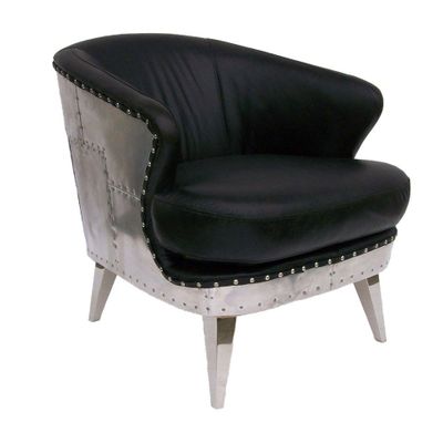 Armchairs - Vegas Aero Black Armchair in Leather and Aluminium, Modern Design - JP2B DECORATION