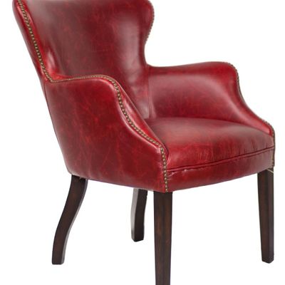 Armchairs - L'invité Red Armchair in Vintage Leather - Elegant and Comfortable Design - JP2B DECORATION