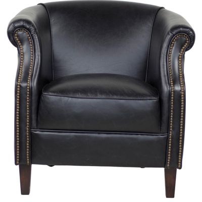 Fauteuils - Fauteuil Oxford Black en cuir véritable - Style anglais élégant - JP2B DECORATION