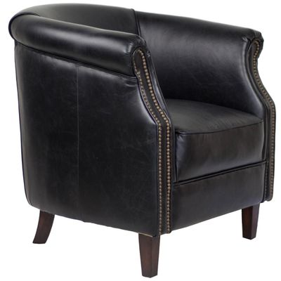 Armchairs - Oxford Black Armchair in Genuine Leather - Elegant English Style - JP2B DECORATION