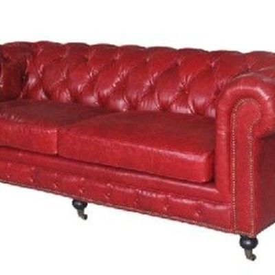 Sofas - Chesterfield Red Sofa in Genuine Leather, Vintage Style and Comfort - JP2B DECORATION