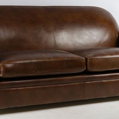 Sofas - Grand Club Paquebot Leather Sofa - Vintage Cigare - JP2B Decoration - JP2B DECORATION