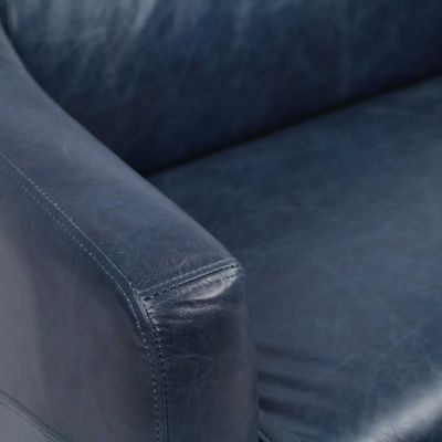 Sofas - Gentleman Blue Leather Sofa – Vintage Elegance and Comfort - JP2B DECORATION
