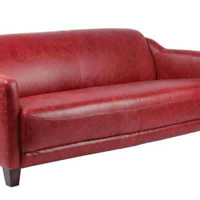 Sofas - Gentleman Red 3-Seater Leather Sofa – Vintage Elegance and Comfort - JP2B DECORATION