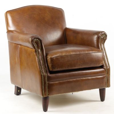 Fauteuils - Fauteuil Normandie en cuir véritable - Vintage Cigare - JP2B Décoration - JP2B DECORATION