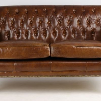Sofas - Hampton Leather 2-Seater Sofa - Vintage Cigare - JP2B Decoration - JP2B DECORATION
