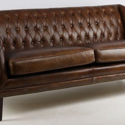 Sofas - Large Hampton Sofa in Cigar Leather - 3-Seater Elegance and Comfort - JP2B DECORATION