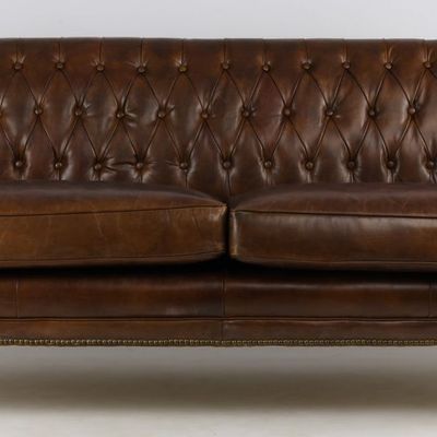 Sofas - Large Hampton Sofa in Cigar Leather - 3-Seater Elegance and Comfort - JP2B DECORATION