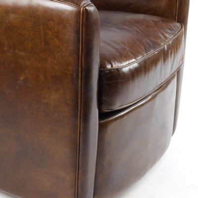Fauteuils - Fauteuil Manchester en cuir cigare – Élégance intemporelle et confort - JP2B DECORATION