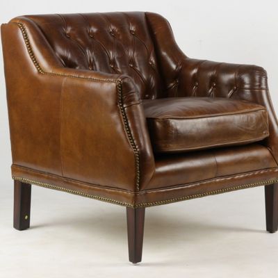 Armchairs - Hampton Armchair in Cigar Leather - Elegance and Comfort - JP2B DECORATION
