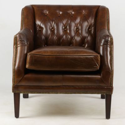 Armchairs - Hampton Armchair in Cigar Leather - Elegance and Comfort - JP2B DECORATION