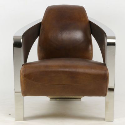 Armchairs - Le Rutilant Armchair in Leather and Chrome - Elegance and Originality - JP2B DECORATION