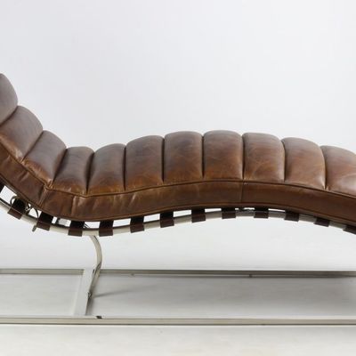 Fauteuils - Chaise Longue New York en cuir cigare - Élégance et confort - JP2B DECORATION