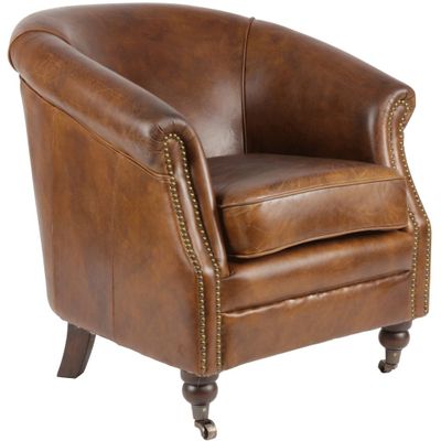 Fauteuils - Fauteuil Le Dominique en cuir cigare vintage – Confort et élégance - JP2B DECORATION